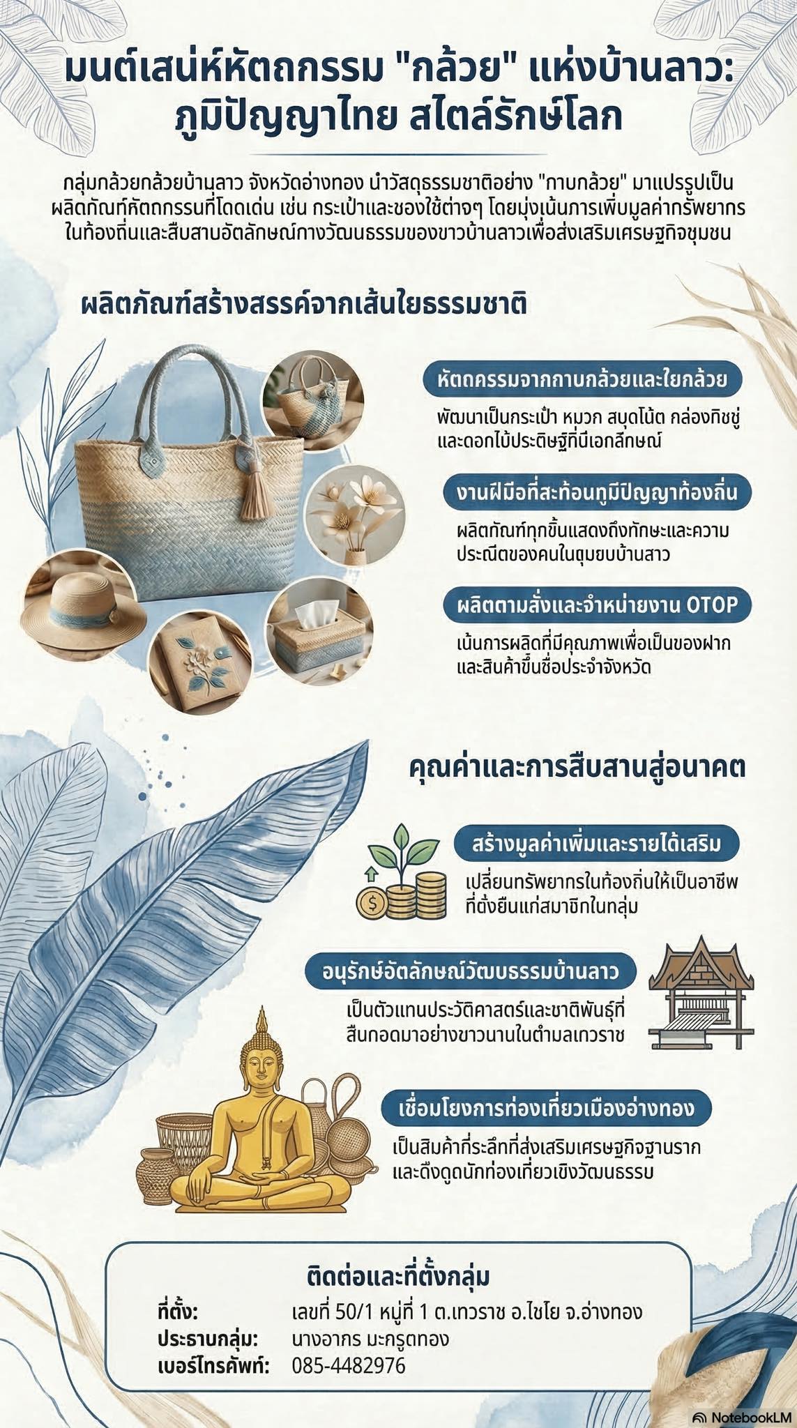 สำนักงานพัฒนาชุมชนอำเภอไชโย ขอเชิญสัมผัสเสน่ห์งานคราฟต์จาก "เส้นใยกล้วย" ภูมิปัญญาไทยหัวใจรักษ์โลก แห่งบ้านลาว จังหวัดอ่างทอง